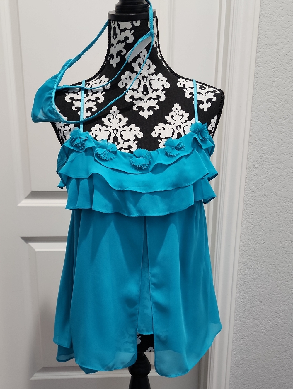 In Bloom Turquoise Ruffled Camisole And V-string Panties